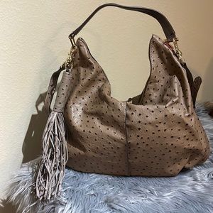 G.I.L.I. Leather Milano Hobo Bag in Taupe Ostrich